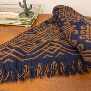 Navy and Camel Geometric Patterned Scarf by Banana Republic. Triangular cut.